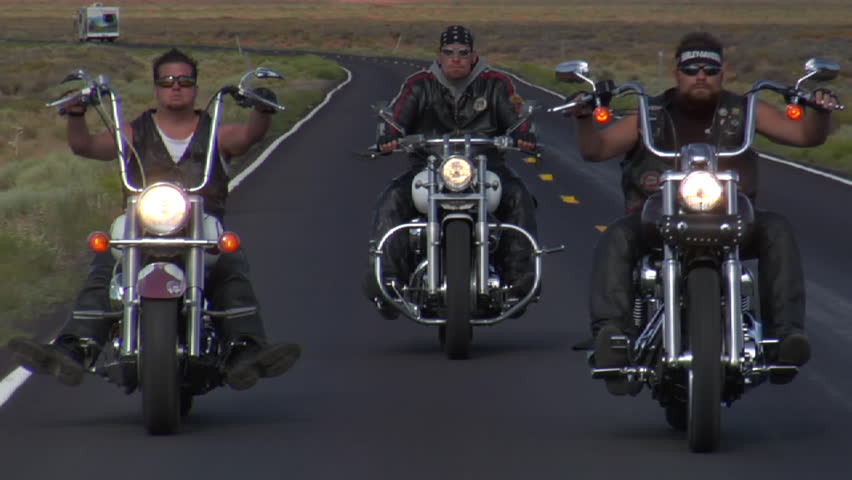 Three Motorcycles Drive Desert Highway Stock Footage Video 3576794 ...