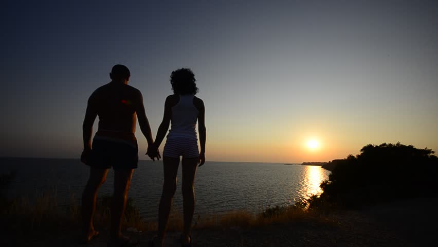 Romantic Couple Hug And Kiss On The Ocean Beach Sunset Romance On The