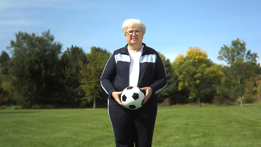 Senior Woman Playing With Soccer Stock Footage Video 100 -6612