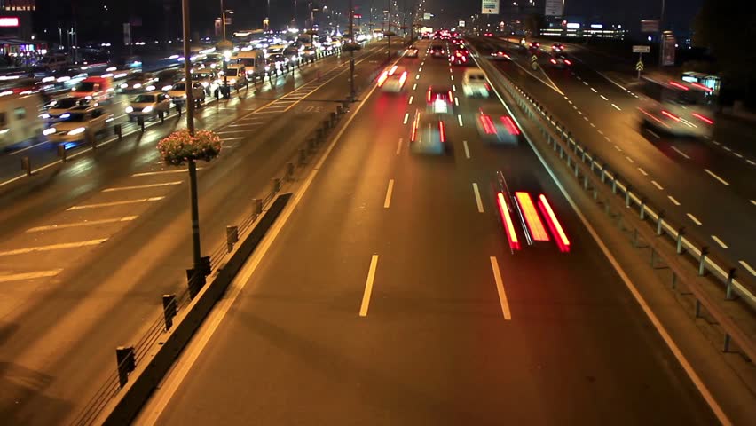 Fast Incessant Traffic At Night Road, Perspective Time Lapse, Vehicle ...