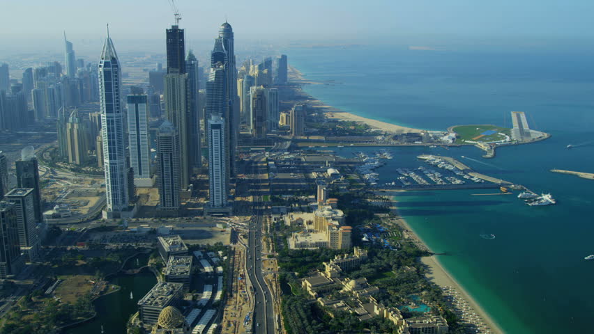 Aerial View Dubai City Coastline, Media City Skyscrapers, Dubai, UAE ...