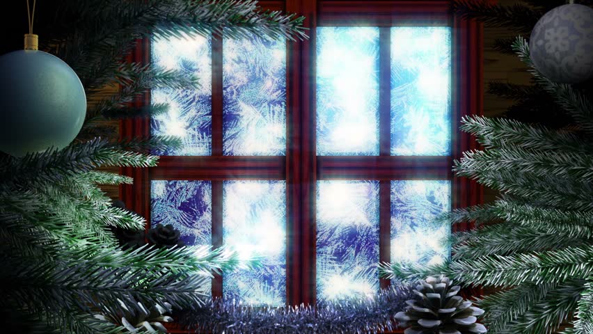 Animated Holiday Christmas Window With Winter Landscape Background