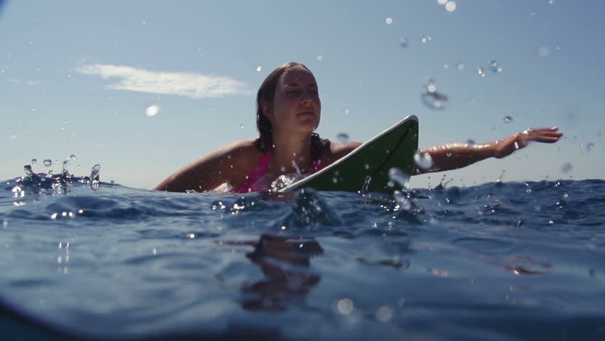 SLOW MOTION: Female Surfer Paddling Out Stock Footage Video 5625599 ...