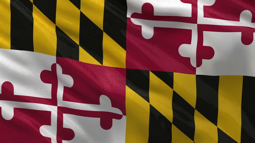 Waving Flag Of The US State Of Maryland With The Heraldic Banner Of ...