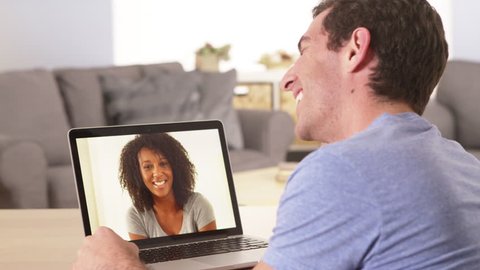 Multi-ethnic Friends Webcamming On Laptop. Stock Footage Video ...