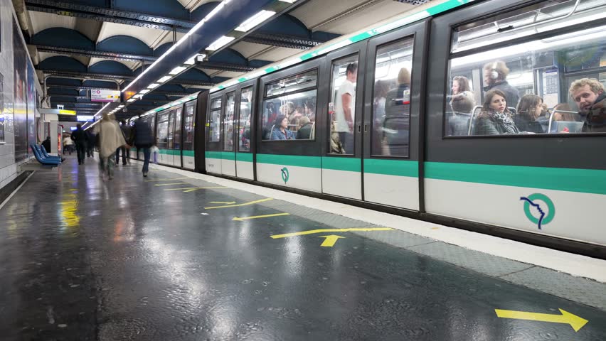 Paris Metro Underground Subway System Train Passing Arriving At La ...