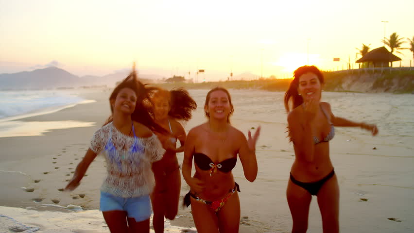 Young Beautiful Women Hily Run Stock Footage Video 100 Royalty Young Beautiful Women Hily Run Down A Beach