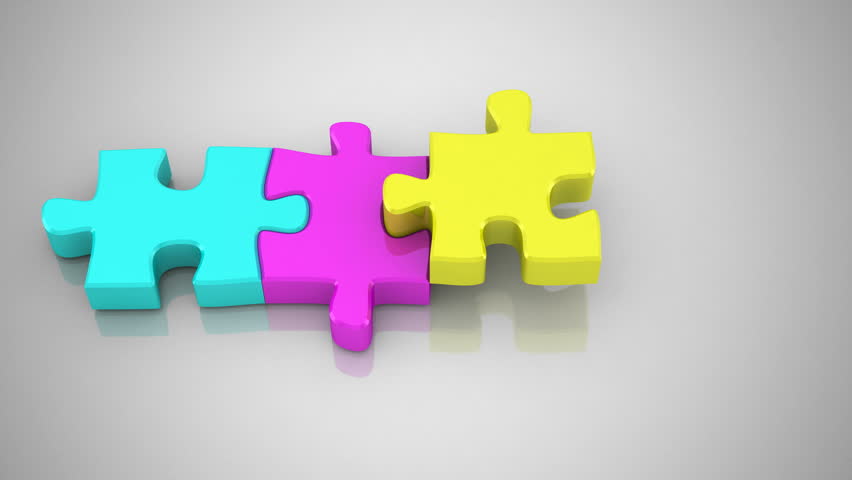 Jigsaw Puzzle Assembly. 3D Animation And Gradient Background. Colorful ...