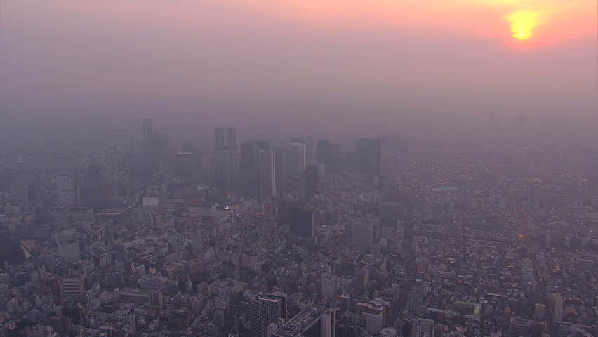 Aerial Metropolis Cityscape Sunset View Tokyo City Suburbs Air ...