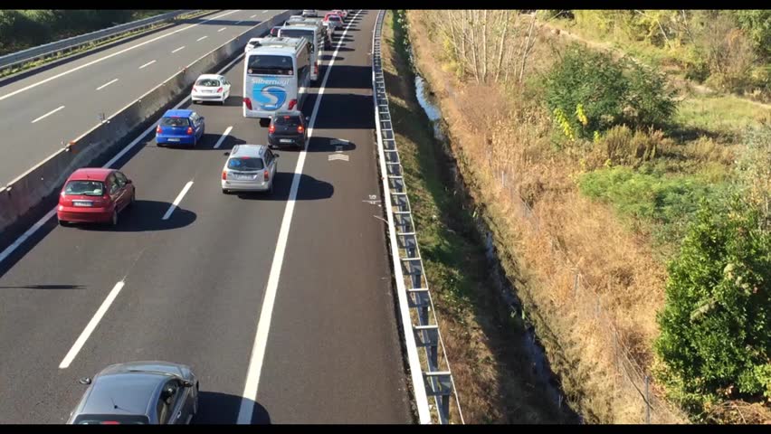 LUCCA, ITALY - NOVEMBER 1, 2014: Time Lapse Of Interstate Traffic In ...