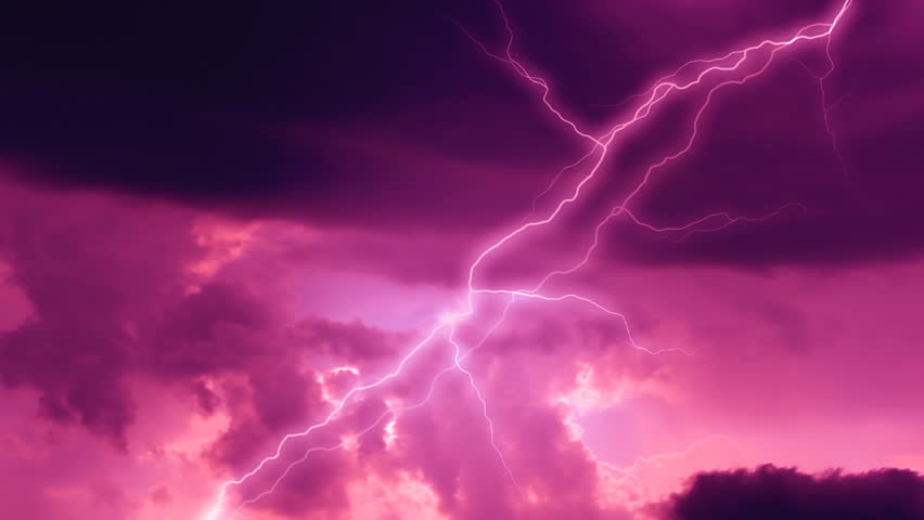 Pink Lightning Weather Report Stormy Stock Footage Video (100% Royalty