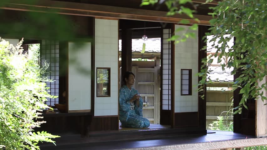 Wind Chimes Stock Footage Video Shutterstock Japanese Woman In A Kimono Drinking Tea Traditional House
