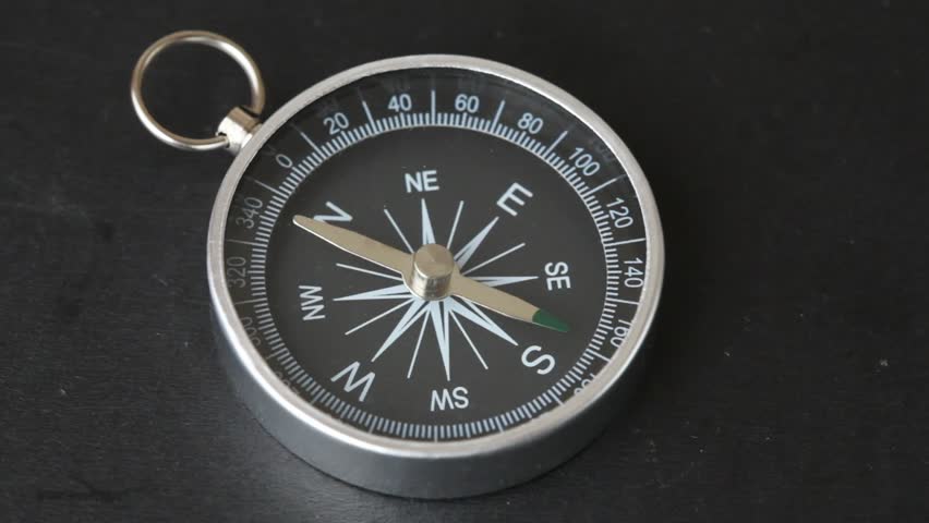 A Black And Silver Compass On A White Background Pointing North. Stock ...