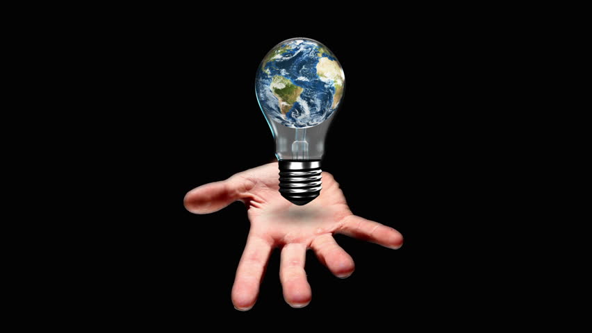 Digital Animation Of Hands Presenting Light Bulb With Earth Stock ...